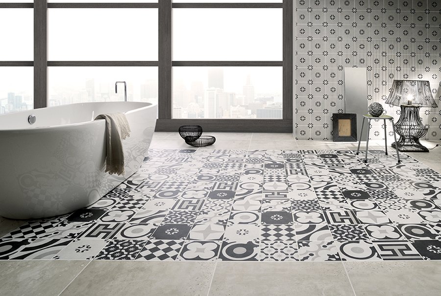 Revestimiento y pavimento baño, Ceramica Fioranese Serie Cementine Black White, Tono Bagno, Barcelona