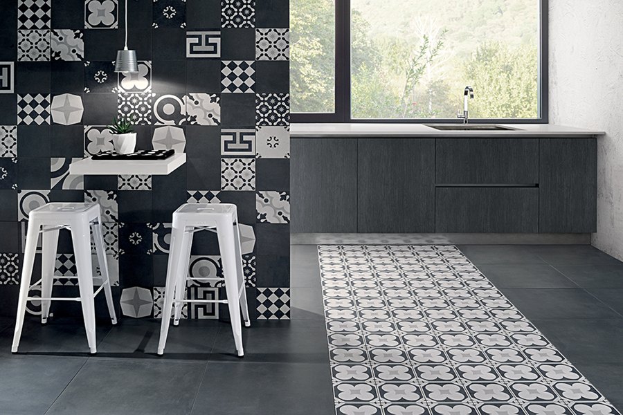 Revestimiento y pavimento cocina, Ceramica Fioranese Serie Cementine Black White, Tono Bagno, Barcelona